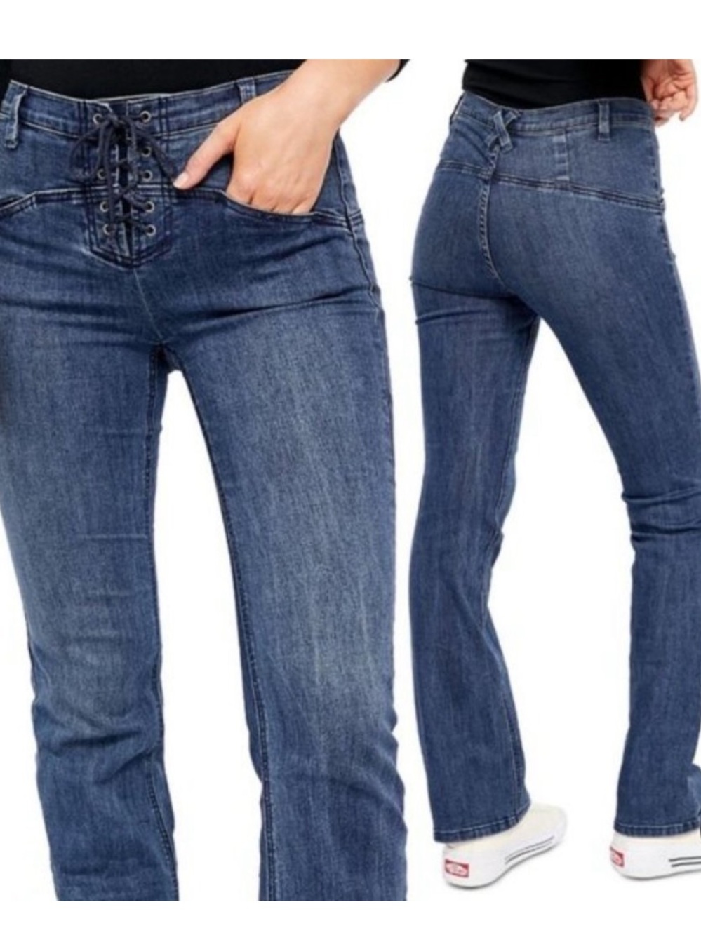 We The Free 28 Dark Blue Lace-Up Skinny Jeans